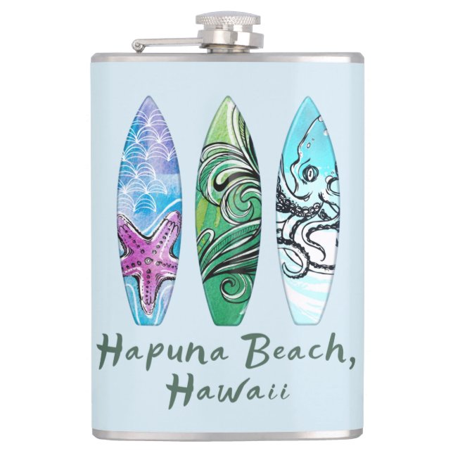 Hapuna Beach Hawaii Surfboards  Flask (Front)