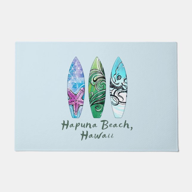 Hapuna Beach Hawaii Surfboards Front Door Mat (Front)