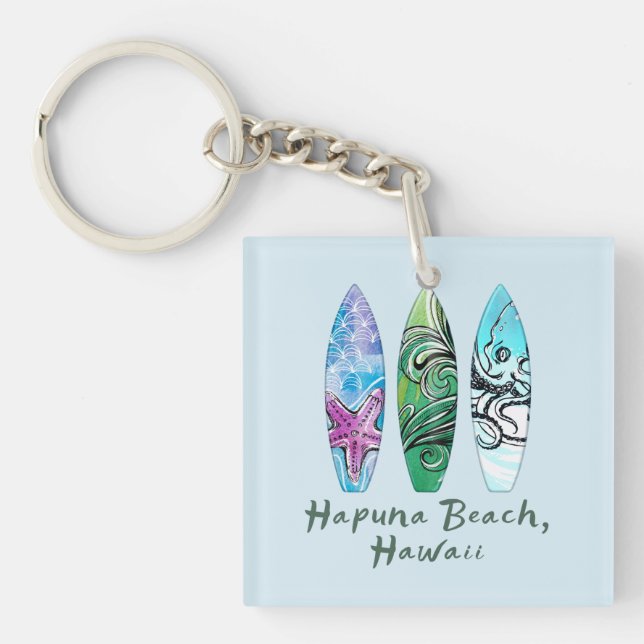 Hapuna Beach Hawaii Surfboards  Keychain (Front)