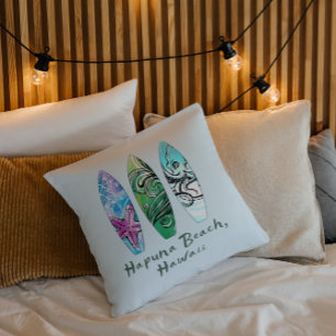 Hapuna Beach Hawaii Surfboards Throw Pillow