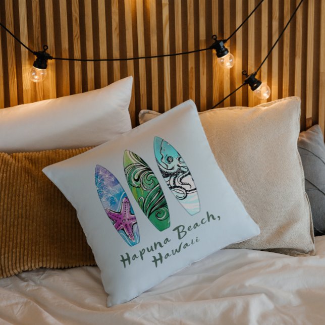 Hapuna Beach Hawaii Surfboards Throw Pillow (Creator Uploaded)