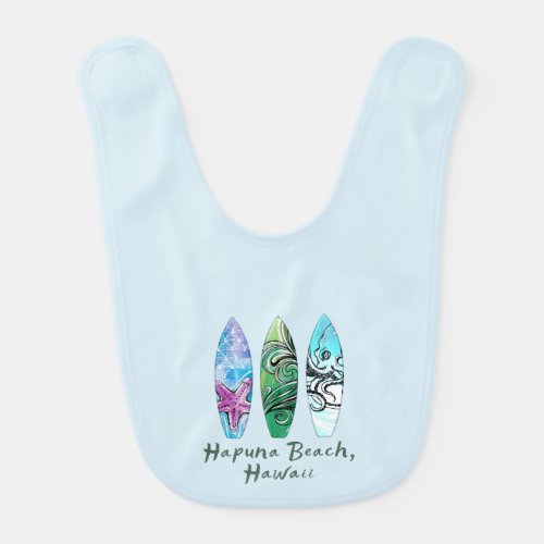 Hapuna Beach Hawaii Watercolor Surfboards  Baby Bib