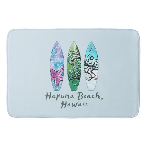 Hapuna Beach Hawaii Watercolor Surfboards   Bath Mat
