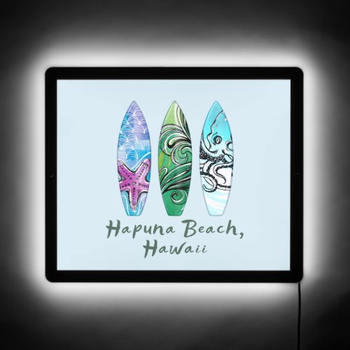Hapuna Beach Hawaii Watercolor Surfboards   LED Sign