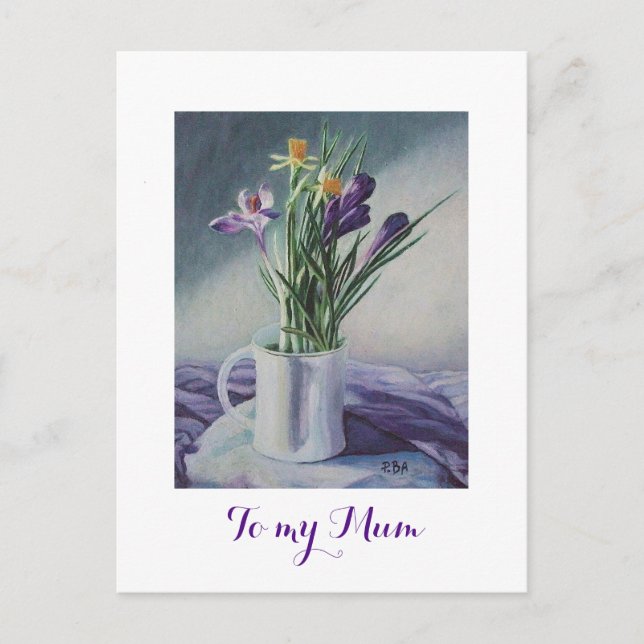 Hapy Mother's day purple crocus floral painting Postcard (Front)