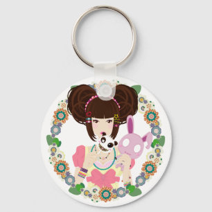 Harajuku Girl Yuriko - bordered Keychain