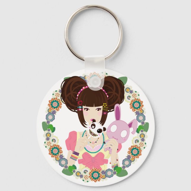 Harajuku Girl Yuriko - bordered Keychain (Front)