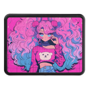 Harajuku Neon Kawaii Girl with Twin Ponytails Hitch Cover
