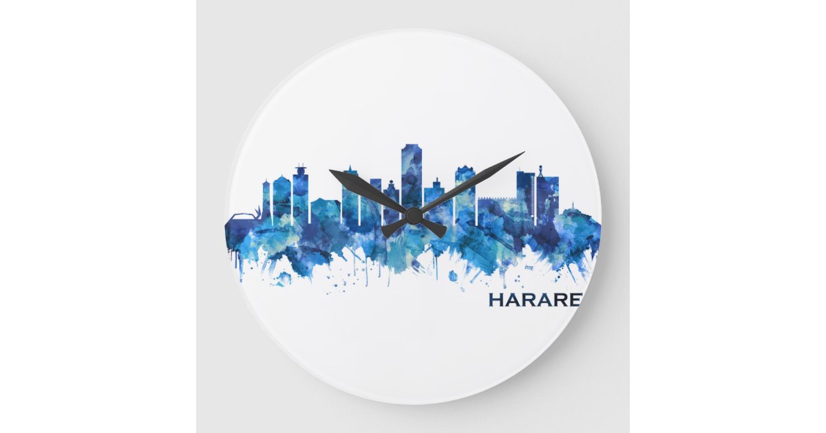 Harare Zimbabwe Skyline Blue Large Clock Zazzle