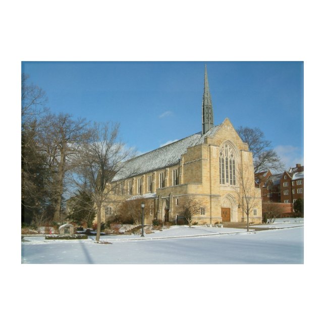 Harbison Chapel in Winter at Grove City College Acrylic Print (Front)