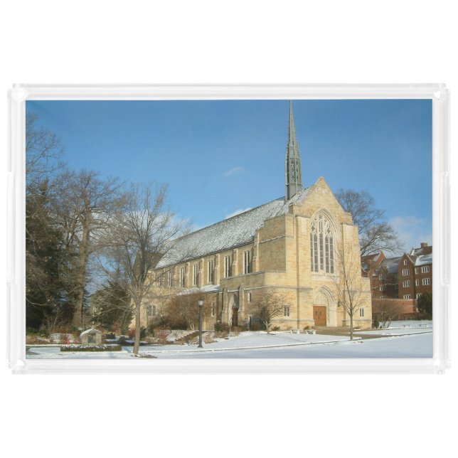 Harbison Chapel in Winter at Grove City College Acrylic Tray (Front)