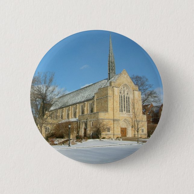 Harbison Chapel in Winter at Grove City College Button (Front)