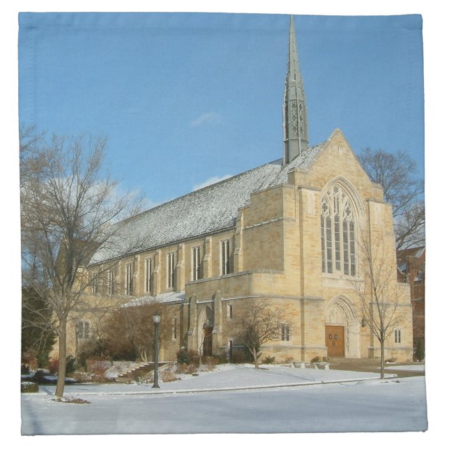 Harbison Chapel in Winter at Grove City College Cloth Napkin (Front)