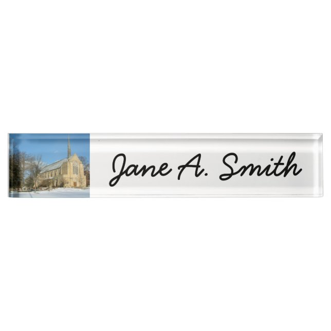 Harbison Chapel in Winter at Grove City College Desk Name Plate (Front)