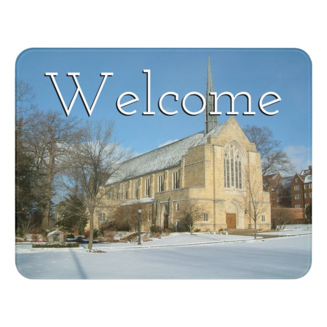 Harbison Chapel in Winter at Grove City College Door Sign (Contemporary Front)