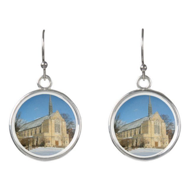 Harbison Chapel in Winter at Grove City College Earrings (Front)