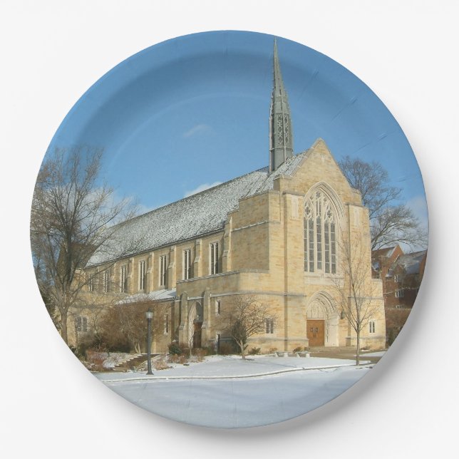Harbison Chapel in Winter at Grove City College Paper Plates (Front)