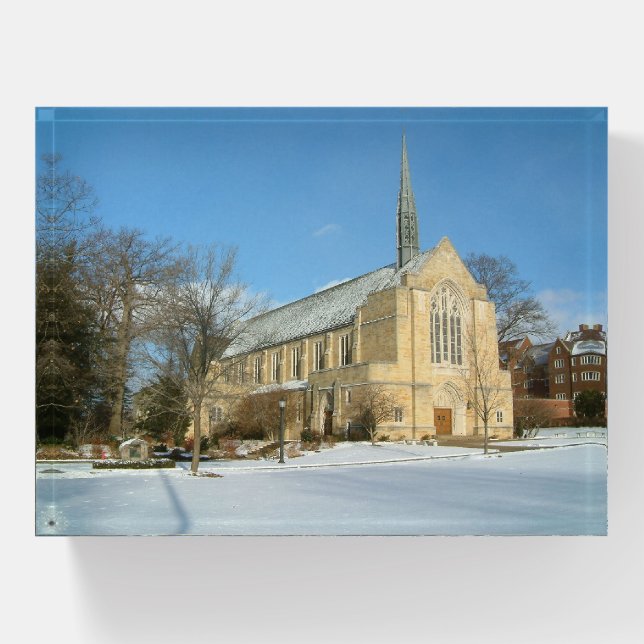 Harbison Chapel in Winter at Grove City College Paperweight (Front)