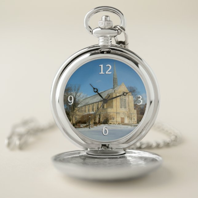 Harbison Chapel in Winter at Grove City College Pocket Watch (Inside)