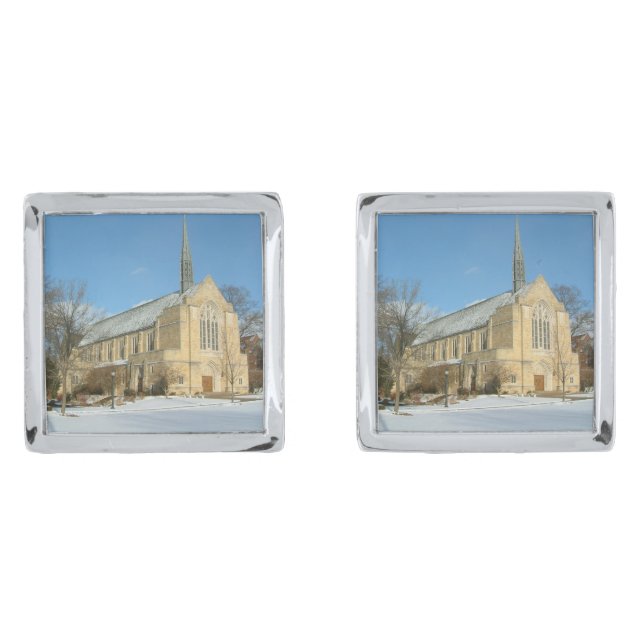Harbison Chapel in Winter at Grove City College Silver Cufflinks (Front)