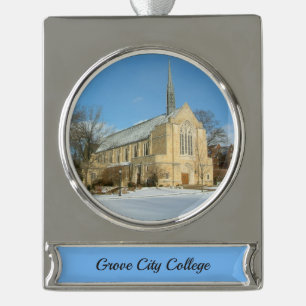 Harbison Chapel in Winter at Grove City College Silver Plated Banner Ornament