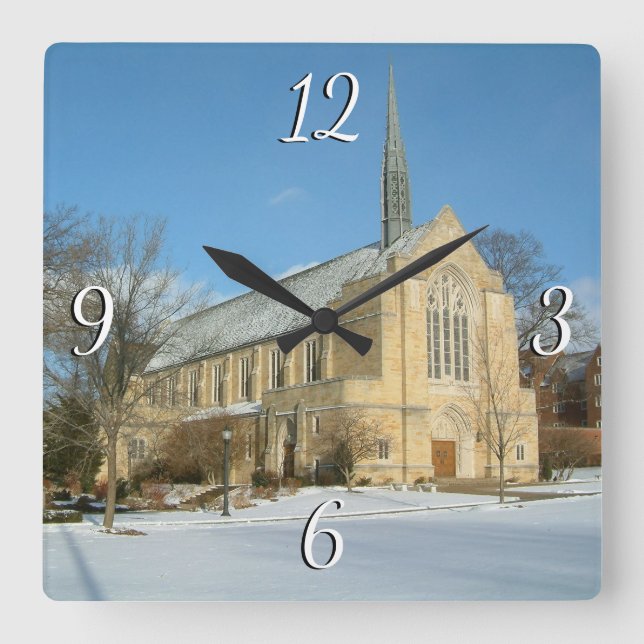 Harbison Chapel in Winter at Grove City College Square Wall Clock (Front)