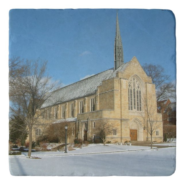 Harbison Chapel in Winter at Grove City College Trivet (Front)