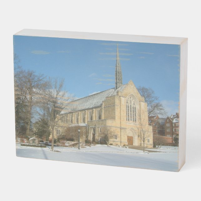 Harbison Chapel in Winter at Grove City College Wooden Box Sign (Angled Horizontal)