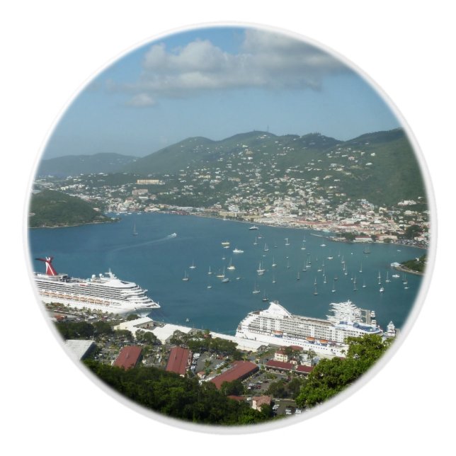 Harbor at St. Thomas US Virgin Islands Ceramic Knob (Front)