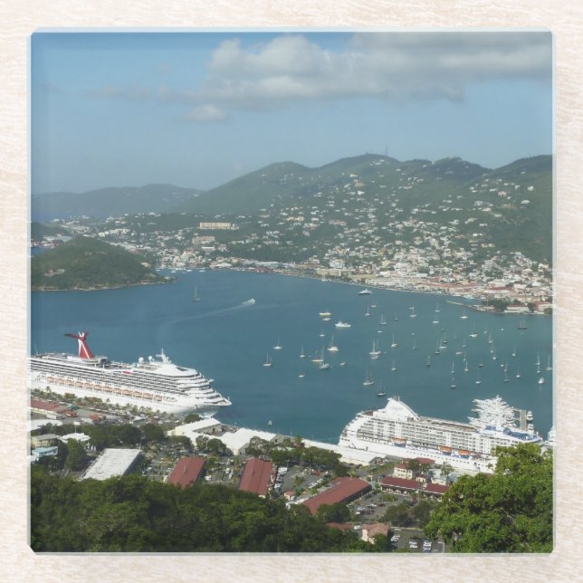 Harbor at St. Thomas US Virgin Islands Glass Coaster (Front)