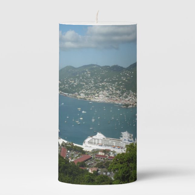 Harbor at St. Thomas US Virgin Islands Pillar Candle (Front)