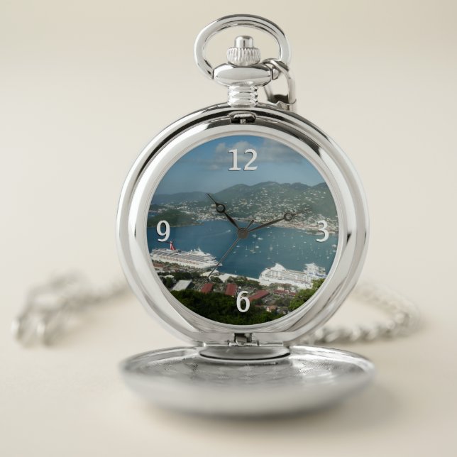 Harbor at St. Thomas US Virgin Islands Pocket Watch (Inside)