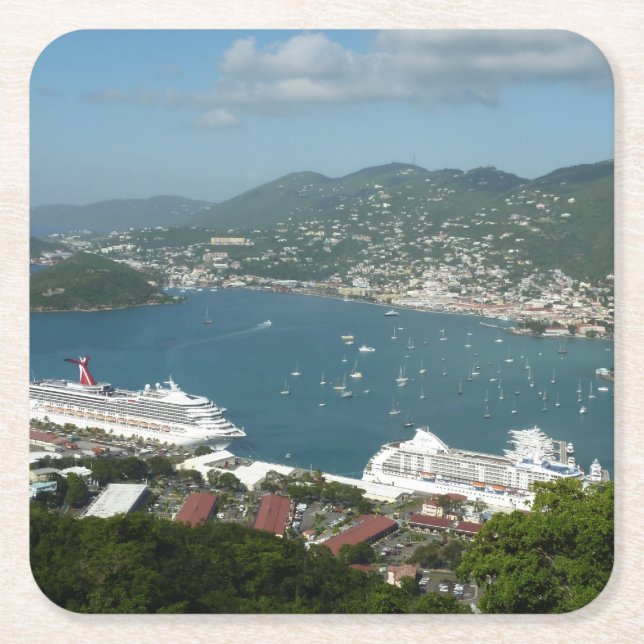 Harbor at St. Thomas US Virgin Islands Square Paper Coaster (Front)