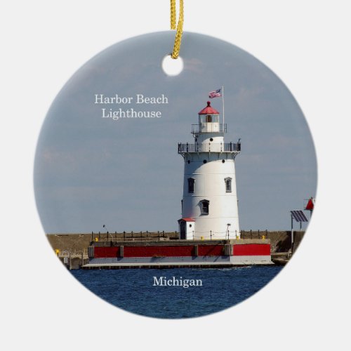 Harbor Beach Lighthouse circle ornament