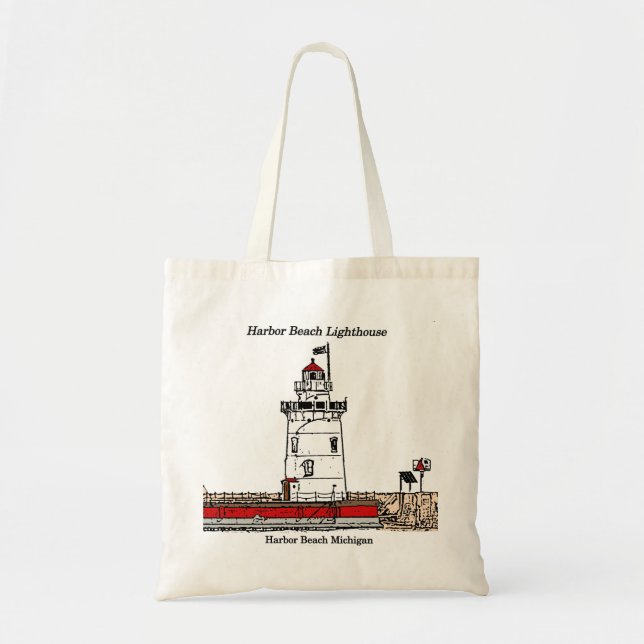 Harbor Beach Lighthouse design tote bag (Front)