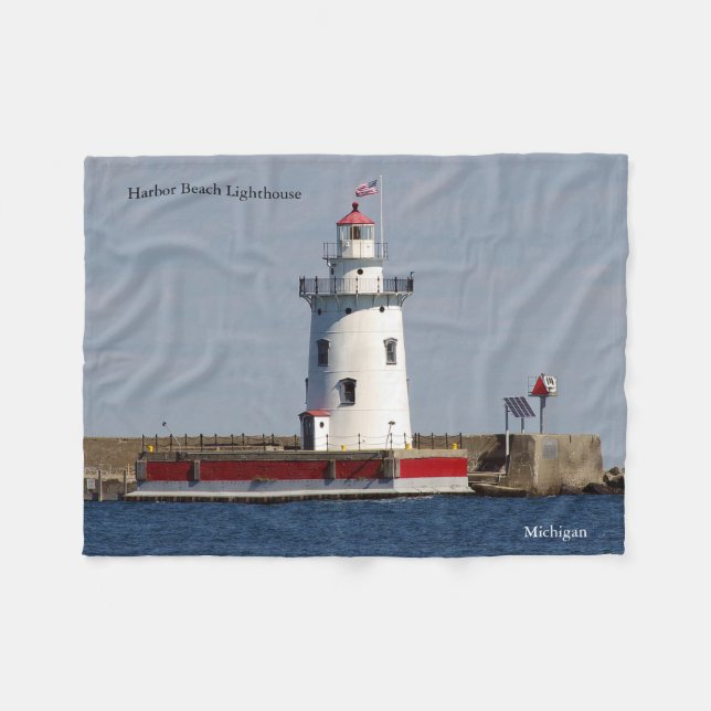 Harbor Beach Lighthouse fleece blanket (Front (Horizontal))