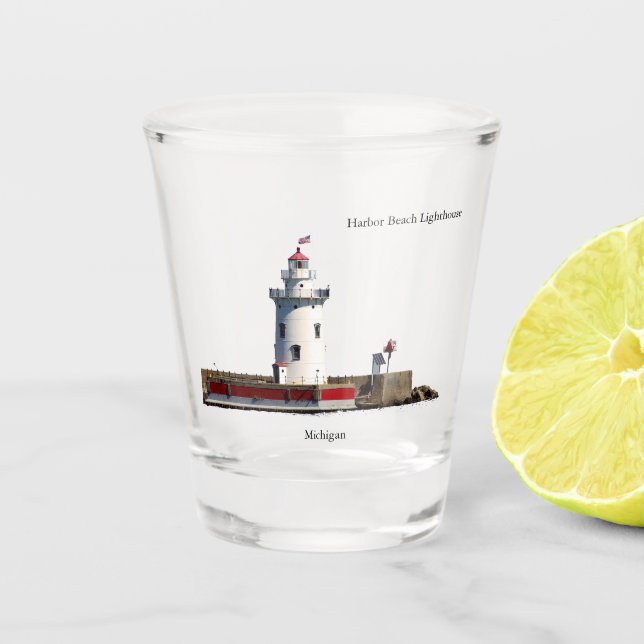 Harbor Beach Lighthouse picture shot glass (Front)