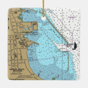 Harbor Beach Michigan Nautical Chart Ceramic Ornament
