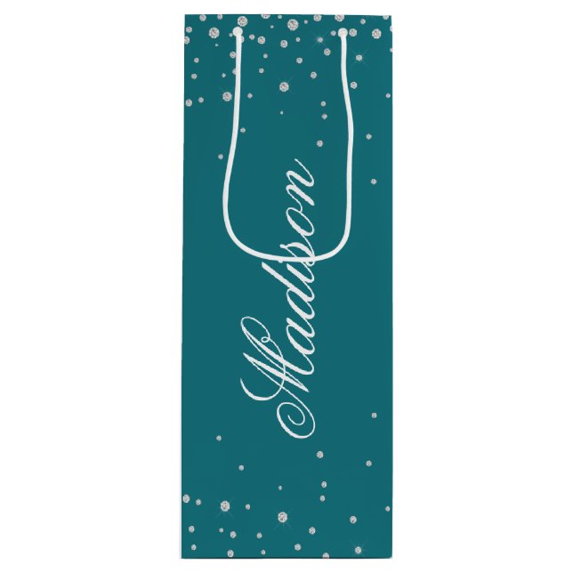 Harbor Blue Chic Diamonds Personalised Name Wine Gift Bag (Front)
