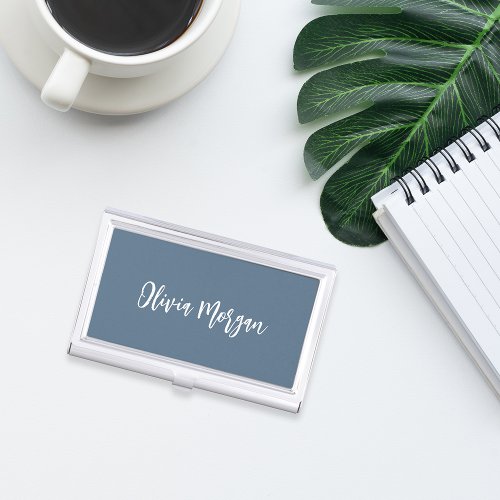 Harbor Blue Sketched Cursive Script Business Card Case