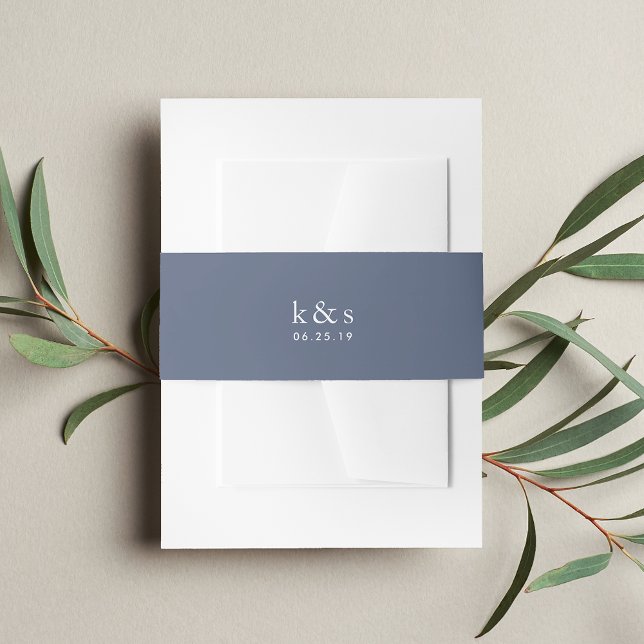 Harbor Blue Wedding Monogram Invitation Belly Band (Creator Uploaded)