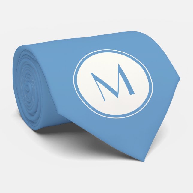 Harbor Blue With White Circle Monogram Neck Tie (Rolled)