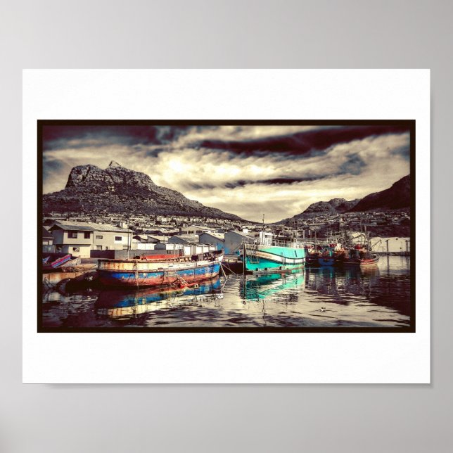 Harbor Boats Reflection Water Hout Bay Poster (Front)