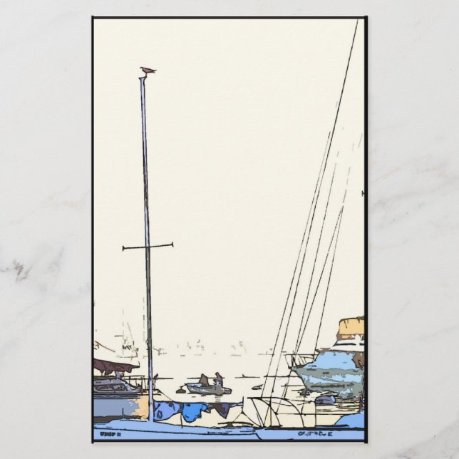 Harbor Boats Scene Stationery (Front)