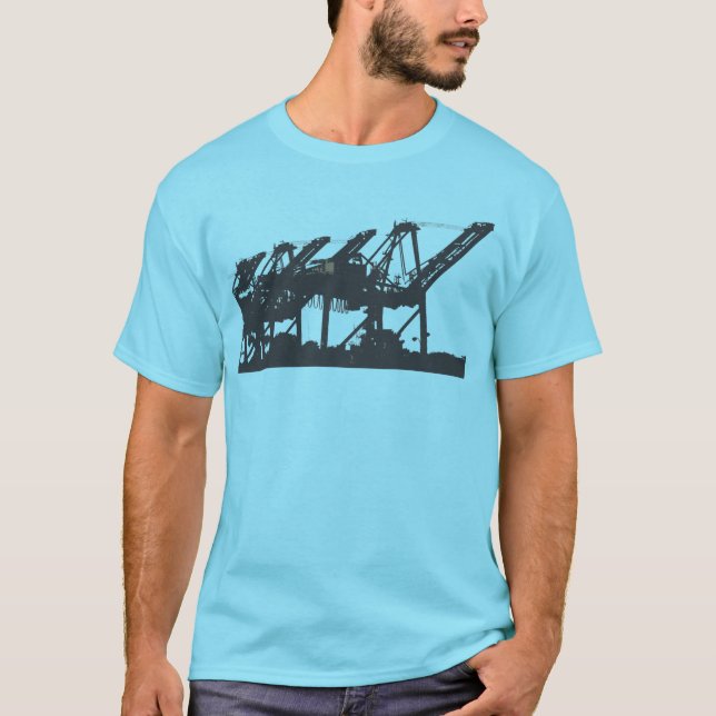 Harbor Cranes Turquoise T-Shirt (Front)