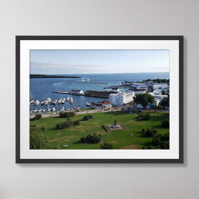 Harbor & Downtown on Mackinac Island, Michigan Framed Art (Framed Front)