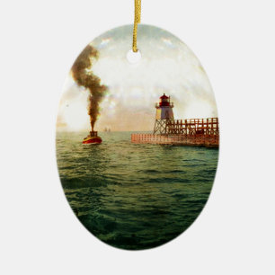 Harbor entrance, Charlevoix, Michigan circa 1900 Ceramic Ornament