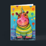 Harbor Fest Hippo: Cute Kids Birthday Card<br><div class="desc">Set sail on a colorful adventure with the "Harbor Fest Hippo: Cute Kids Birthday Card." This card features a delightful hippopotamus wearing a bright party hat, set against a vibrant waterfront scene dotted with whimsical balloons. Perfect for children who love playful characters and lively celebrations, this card brings a splash...</div>