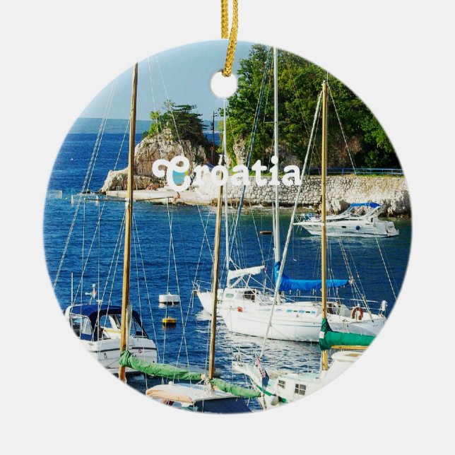 Harbor in Croatia Ceramic Ornament (Front)