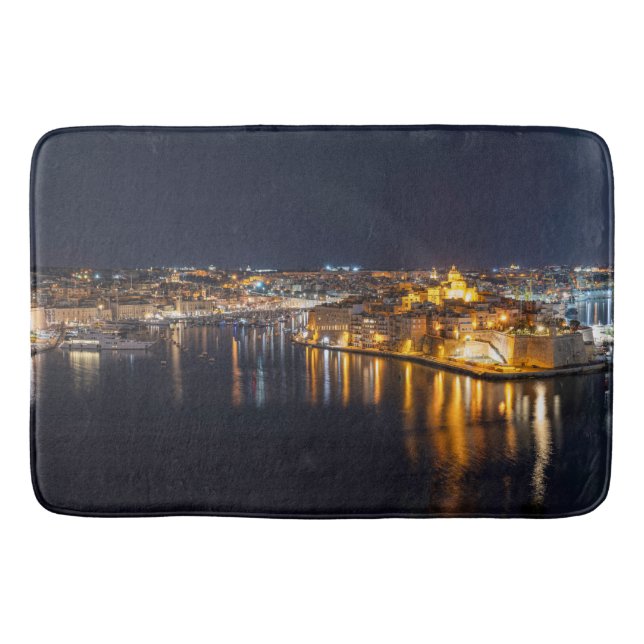 Harbor in Malta illuminated at night Bath Mat (Front)